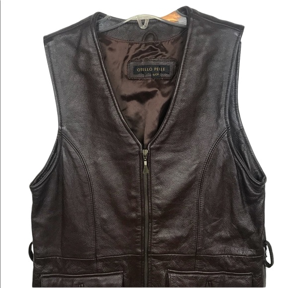 Otello Pelle Leather Full Zip Vest w Pockets - Picture 5 of 13